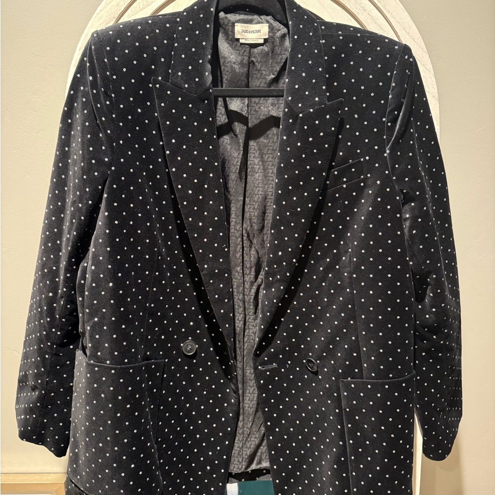 Zadig & Voltaire black velvet blazer with silver dots size 42 XL